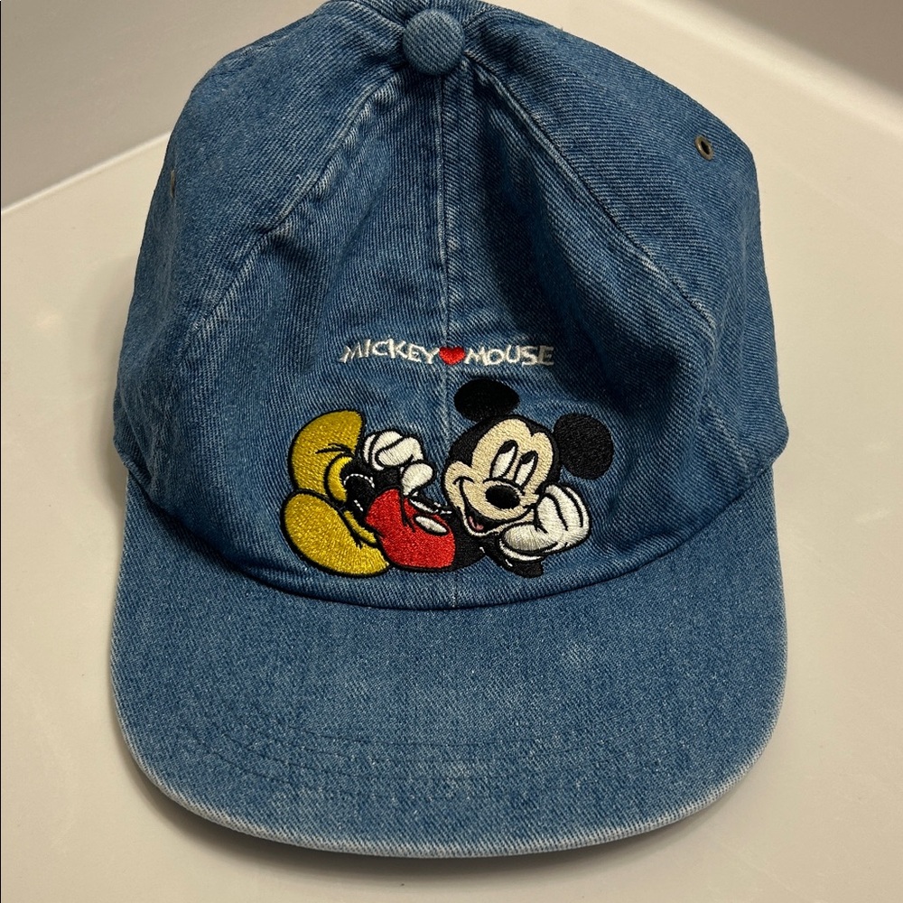Mickey Unlimited Vintage 90s Disney Denim Dad Hat Embroidered Mickey Mouse OS